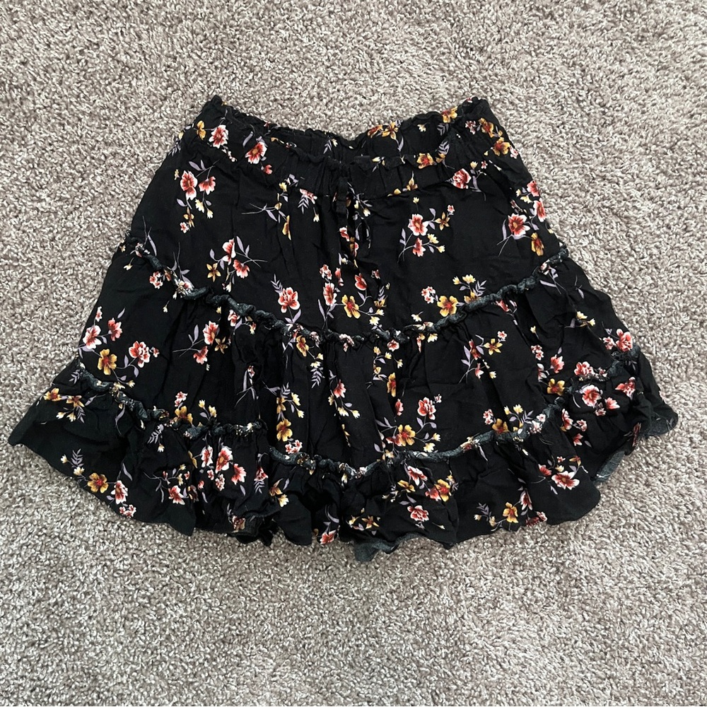 Floral Black Skirt